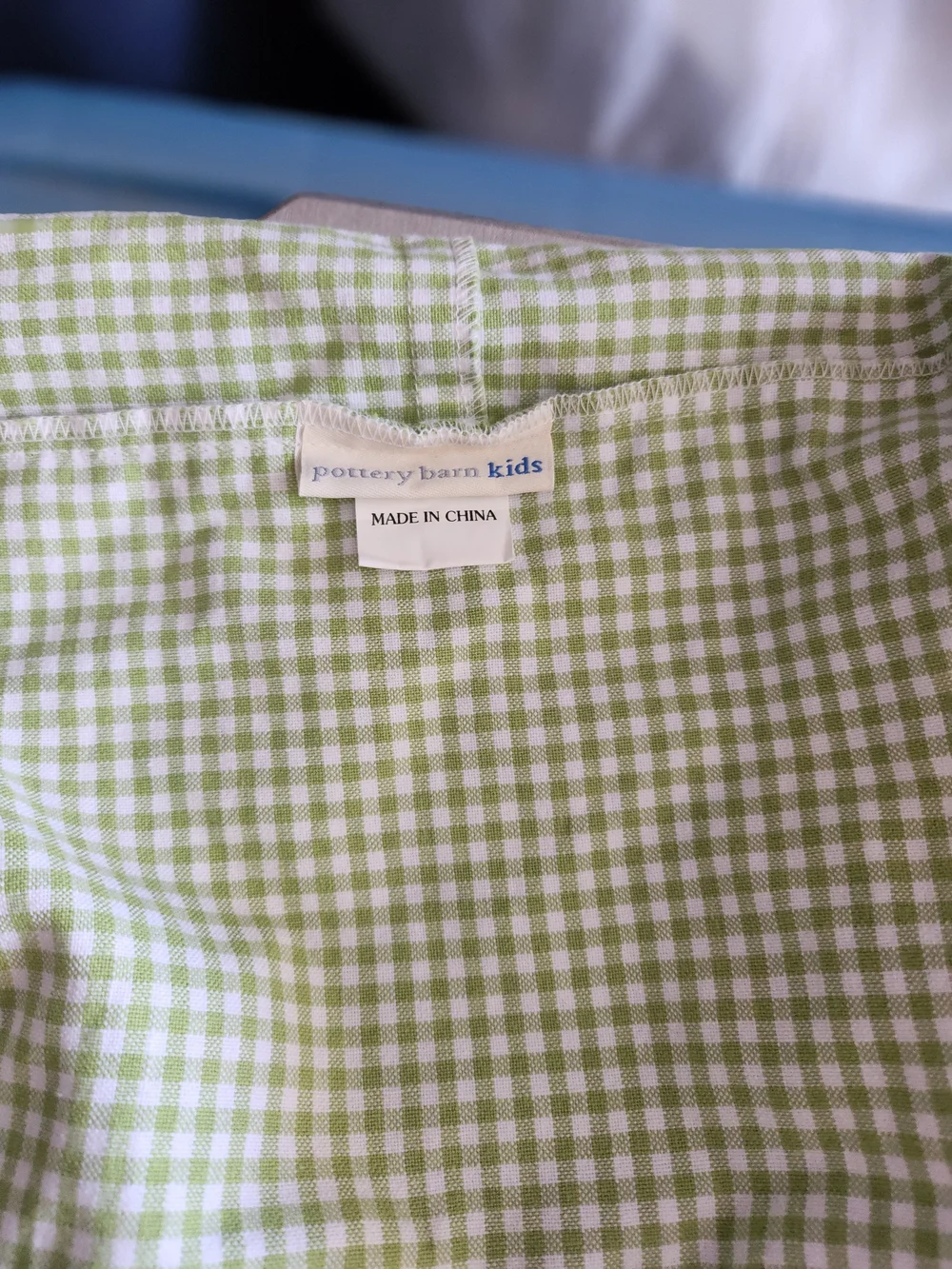 Pottery Barn Kids Light Green and White Gingham Cotton Basket liner